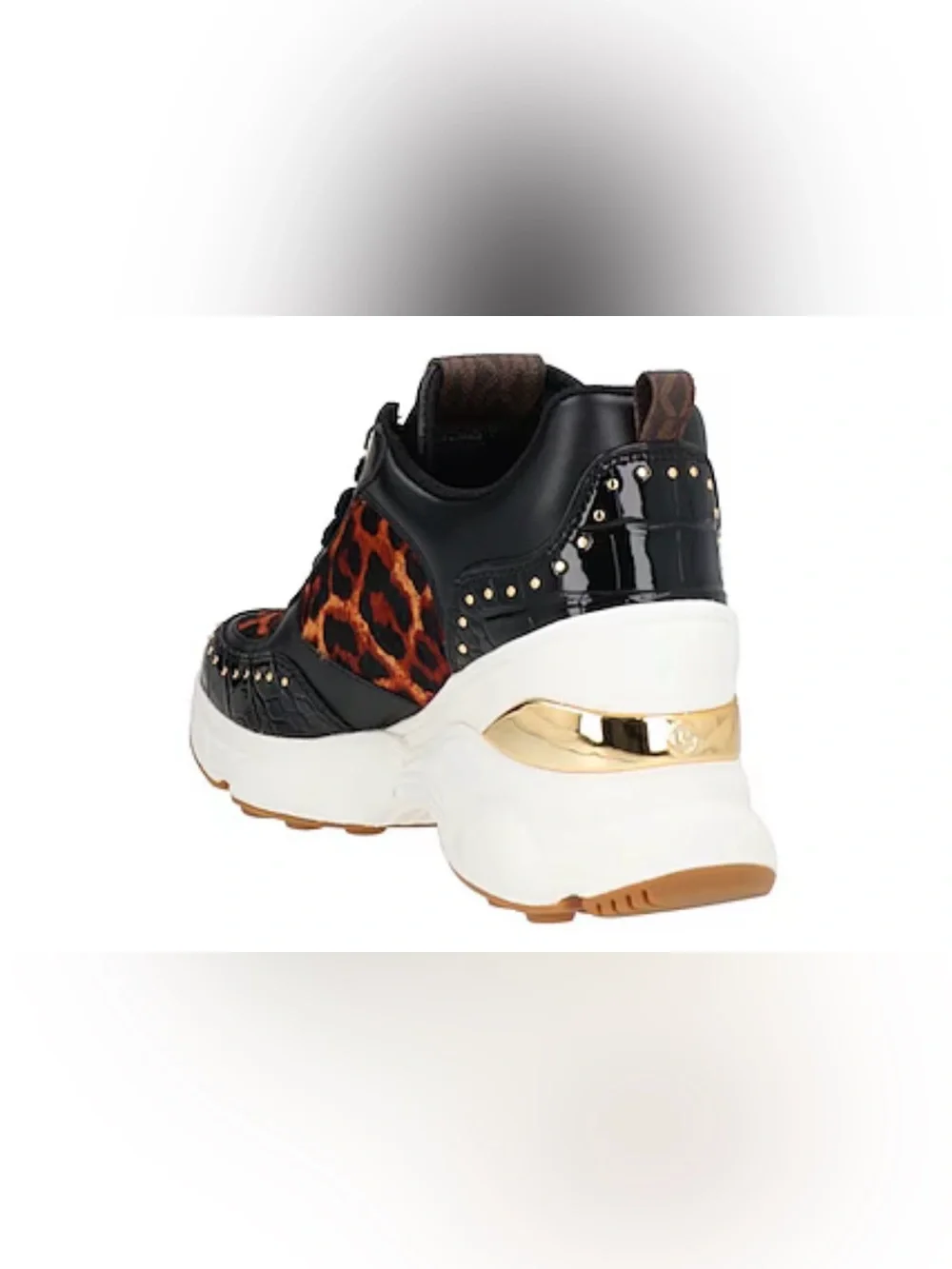 Michael Kors Katrina Wedge Mixed Media Black & Leopard Print Platform Sneaker 6